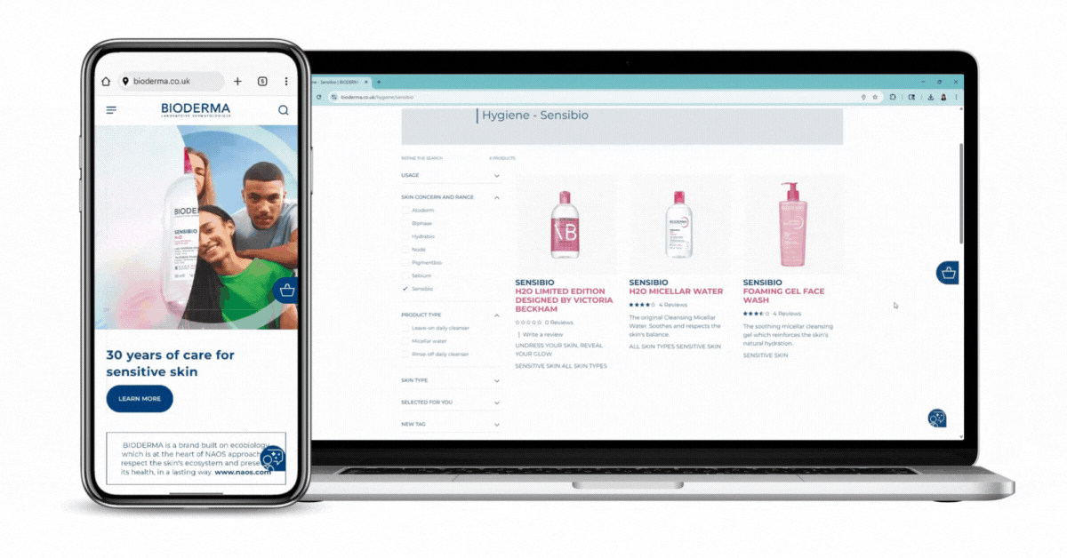 Brand Website experience on Bioderma UK website powered by MikMak