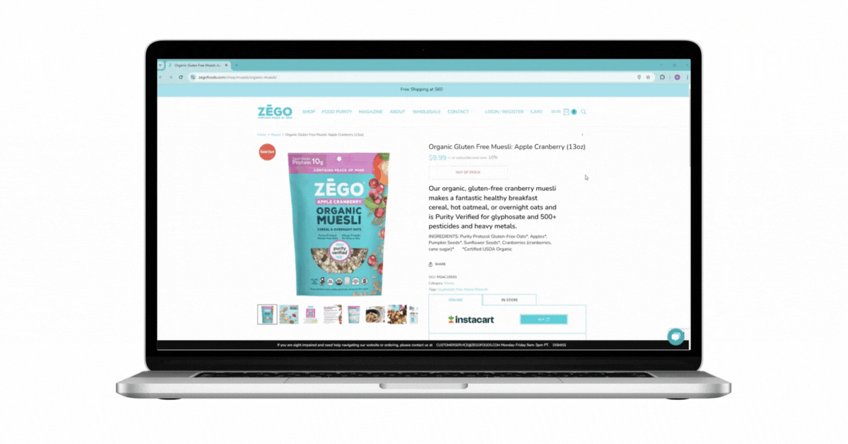 Brand Website experience on Zego Food website powered by MikMak