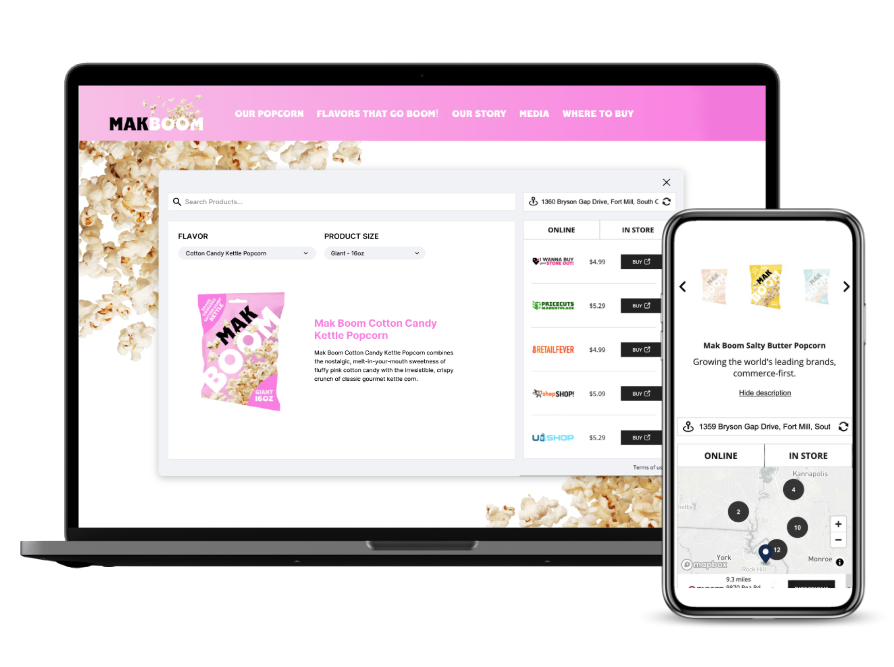 MikMak Commerce for brand websites - where to buy page