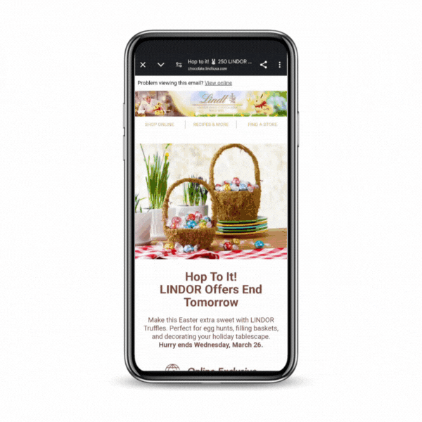 Lindt x MikMak Shoppable Email Example